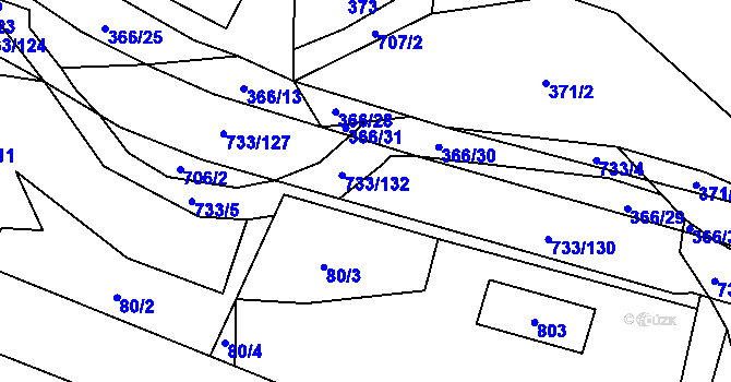 Parcela st. 733/129 v KÚ Tutleky, Katastrální mapa