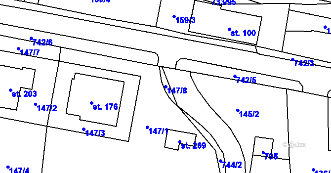 Parcela st. 147/8 v KÚ Tutleky, Katastrální mapa