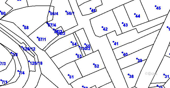 Parcela st. 55 v KÚ Tvarožná, Katastrální mapa