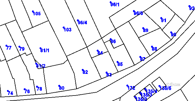 Parcela st. 84 v KÚ Tvarožná, Katastrální mapa