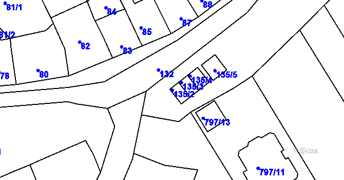 Parcela st. 135/2 v KÚ Tvarožná, Katastrální mapa