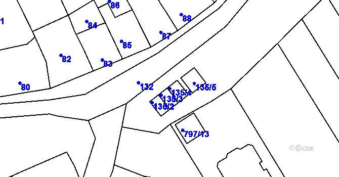 Parcela st. 135/4 v KÚ Tvarožná, Katastrální mapa
