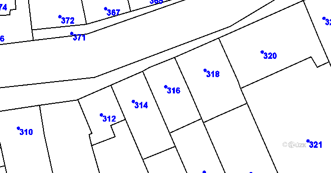 Parcela st. 316 v KÚ Tvarožná, Katastrální mapa