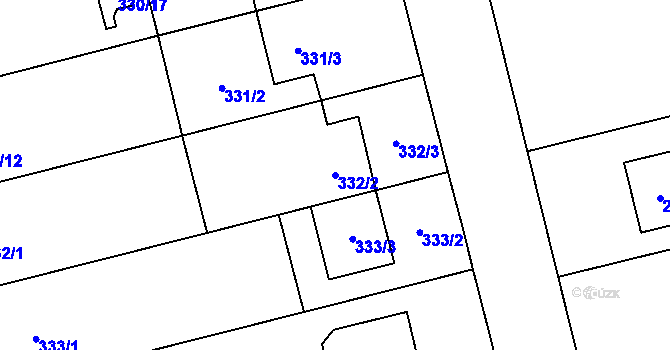 Parcela st. 332/2 v KÚ Tvarožná, Katastrální mapa