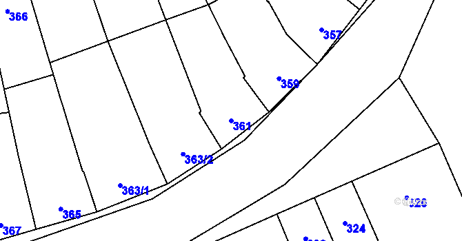Parcela st. 361 v KÚ Tvarožná, Katastrální mapa