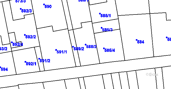 Parcela st. 588/2 v KÚ Tvarožná, Katastrální mapa