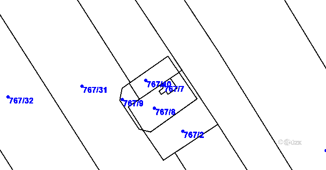 Parcela st. 767/7 v KÚ Tvarožná, Katastrální mapa