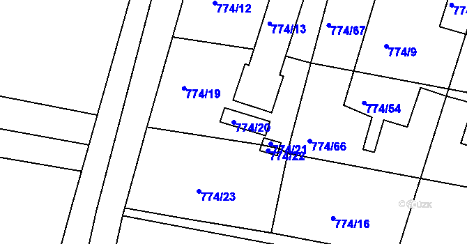 Parcela st. 774/20 v KÚ Tvarožná, Katastrální mapa