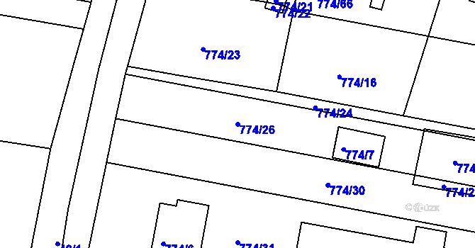 Parcela st. 774/26 v KÚ Tvarožná, Katastrální mapa