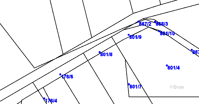 Parcela st. 801/8 v KÚ Tvarožná, Katastrální mapa