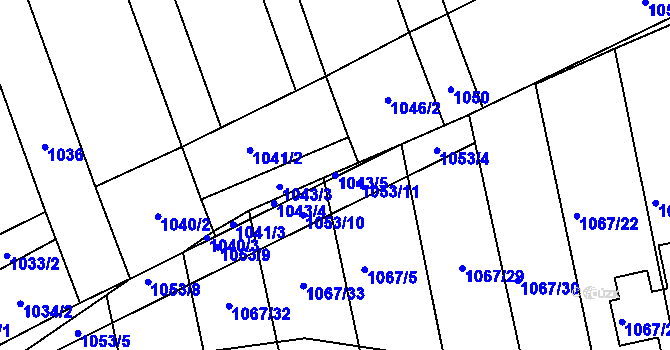 Parcela st. 1043/5 v KÚ Tvarožná, Katastrální mapa