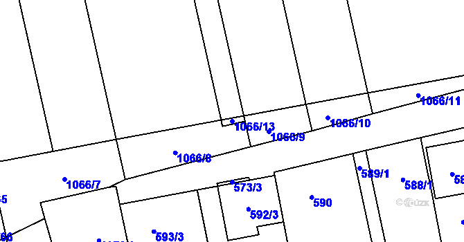 Parcela st. 1066/13 v KÚ Tvarožná, Katastrální mapa