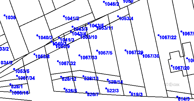 Parcela st. 1067/5 v KÚ Tvarožná, Katastrální mapa