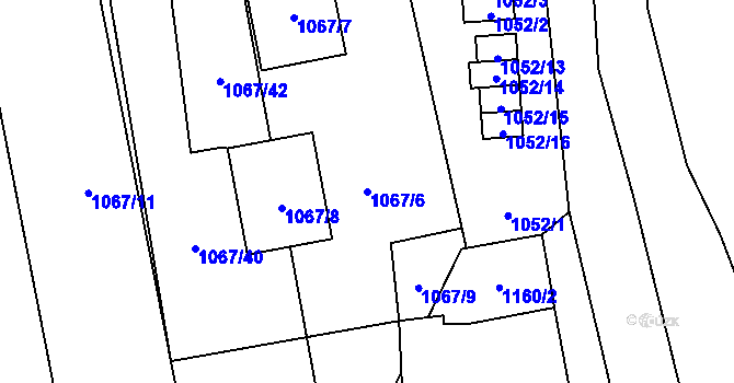 Parcela st. 1067/6 v KÚ Tvarožná, Katastrální mapa