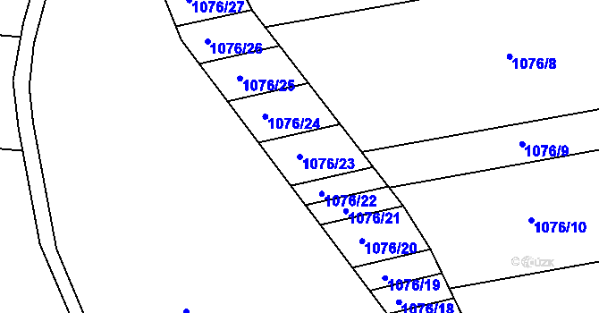 Parcela st. 1076/23 v KÚ Tvarožná, Katastrální mapa