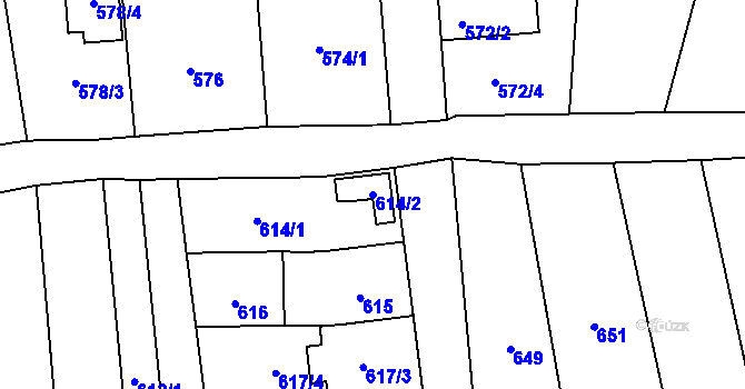 Parcela st. 614/2 v KÚ Tvarožná, Katastrální mapa