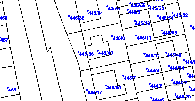 Parcela st. 445/49 v KÚ Tvarožná, Katastrální mapa