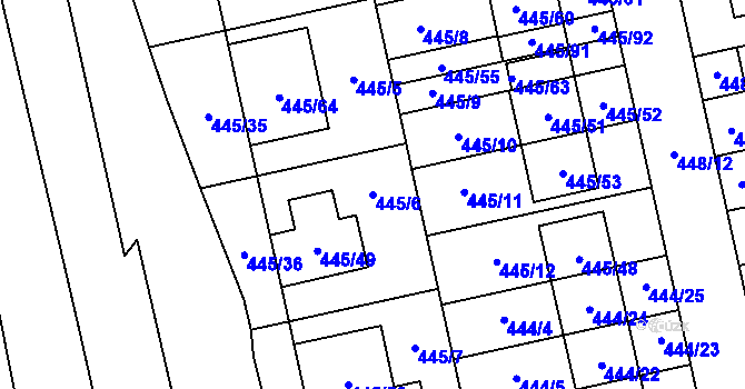 Parcela st. 445/6 v KÚ Tvarožná, Katastrální mapa