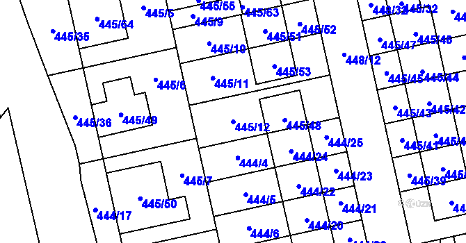 Parcela st. 445/12 v KÚ Tvarožná, Katastrální mapa