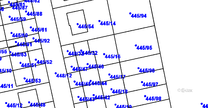 Parcela st. 445/16 v KÚ Tvarožná, Katastrální mapa