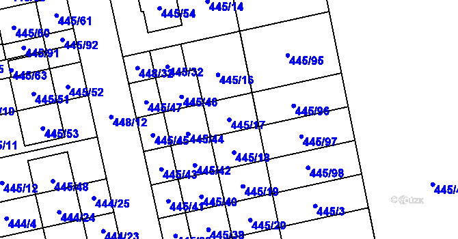 Parcela st. 445/17 v KÚ Tvarožná, Katastrální mapa