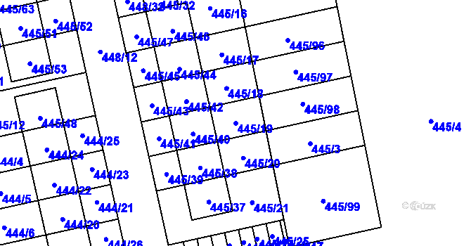 Parcela st. 445/19 v KÚ Tvarožná, Katastrální mapa