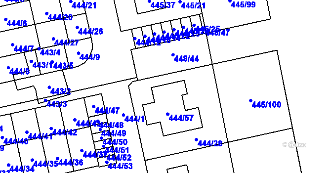 Parcela st. 445/26 v KÚ Tvarožná, Katastrální mapa