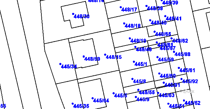 Parcela st. 448/15 v KÚ Tvarožná, Katastrální mapa