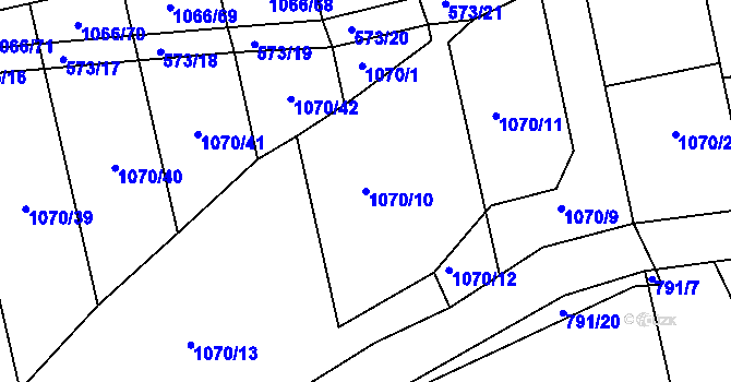 Parcela st. 1070/10 v KÚ Tvarožná, Katastrální mapa