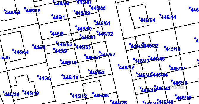 Parcela st. 445/52 v KÚ Tvarožná, Katastrální mapa