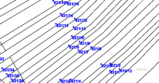 Parcela st. 821/8 v KÚ Tvarožná, Katastrální mapa