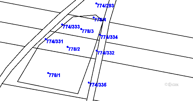 Parcela st. 774/332 v KÚ Tvarožná, Katastrální mapa
