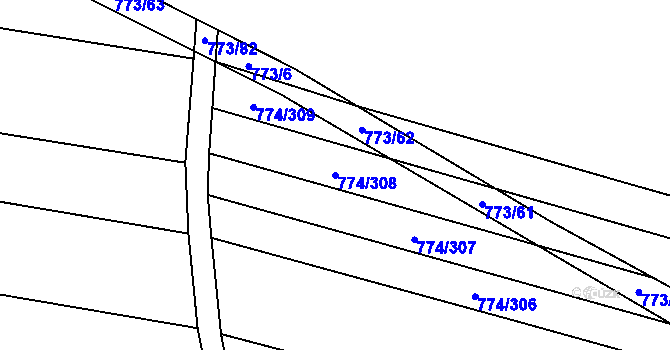 Parcela st. 774/308 v KÚ Tvarožná, Katastrální mapa