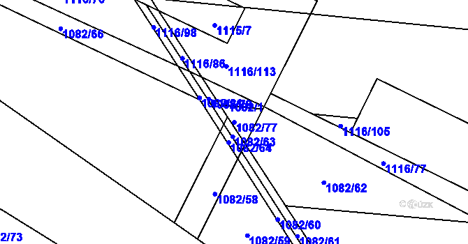 Parcela st. 1082/77 v KÚ Tvarožná, Katastrální mapa