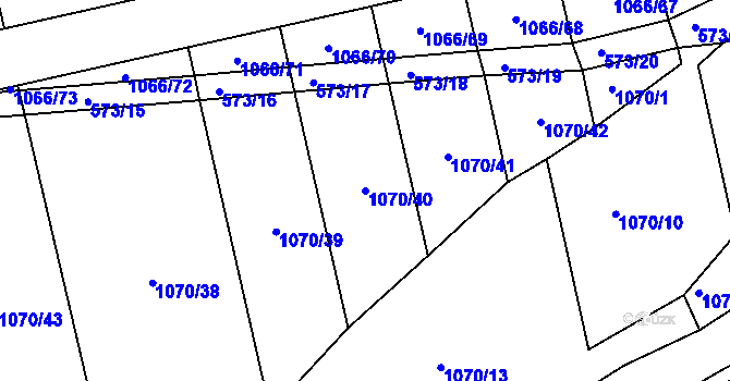 Parcela st. 1070/40 v KÚ Tvarožná, Katastrální mapa