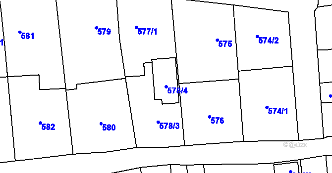 Parcela st. 578/4 v KÚ Tvarožná, Katastrální mapa
