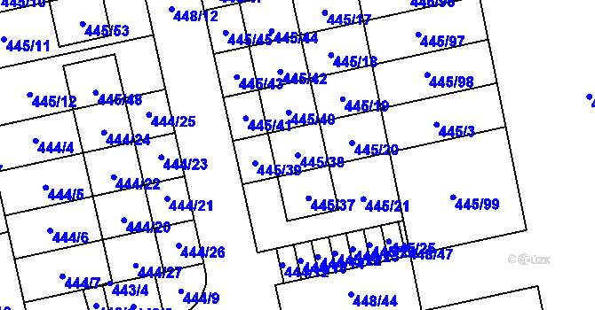 Parcela st. 445/38 v KÚ Tvarožná, Katastrální mapa