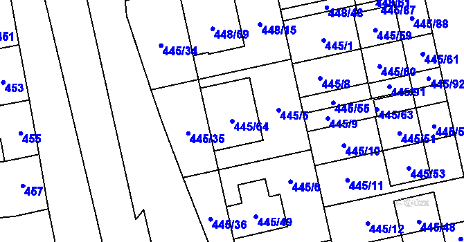 Parcela st. 445/64 v KÚ Tvarožná, Katastrální mapa