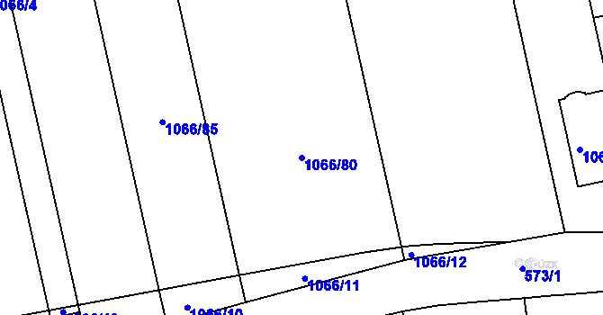 Parcela st. 1066/80 v KÚ Tvarožná, Katastrální mapa