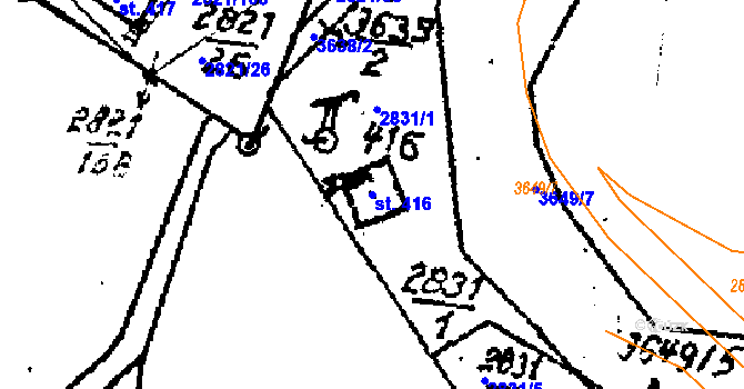 Parcela st. 416 v KÚ Tvarožná Lhota, Katastrální mapa