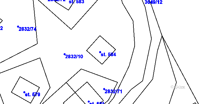 Parcela st. 584 v KÚ Tvarožná Lhota, Katastrální mapa