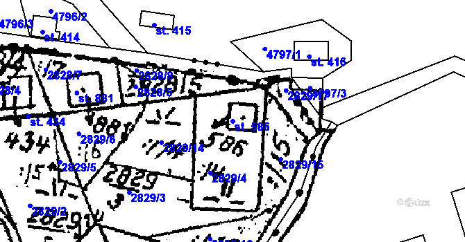 Parcela st. 586 v KÚ Tvarožná Lhota, Katastrální mapa