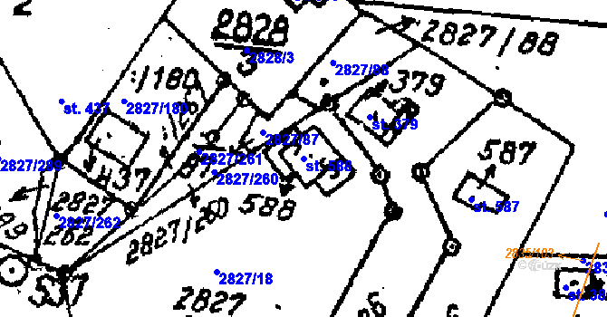Parcela st. 588 v KÚ Tvarožná Lhota, Katastrální mapa