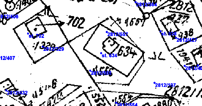 Parcela st. 634 v KÚ Tvarožná Lhota, Katastrální mapa