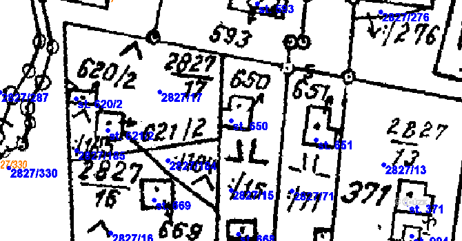 Parcela st. 650 v KÚ Tvarožná Lhota, Katastrální mapa