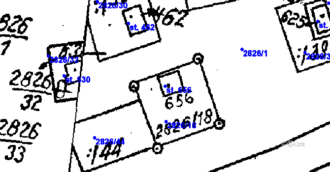 Parcela st. 656 v KÚ Tvarožná Lhota, Katastrální mapa