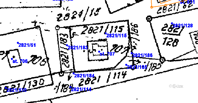 Parcela st. 707 v KÚ Tvarožná Lhota, Katastrální mapa
