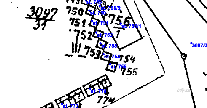 Parcela st. 754 v KÚ Tvarožná Lhota, Katastrální mapa