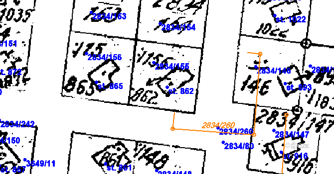 Parcela st. 862 v KÚ Tvarožná Lhota, Katastrální mapa