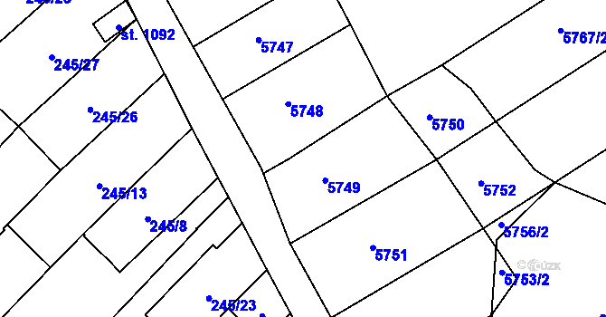 Parcela st. 245/52 v KÚ Tvarožná Lhota, Katastrální mapa